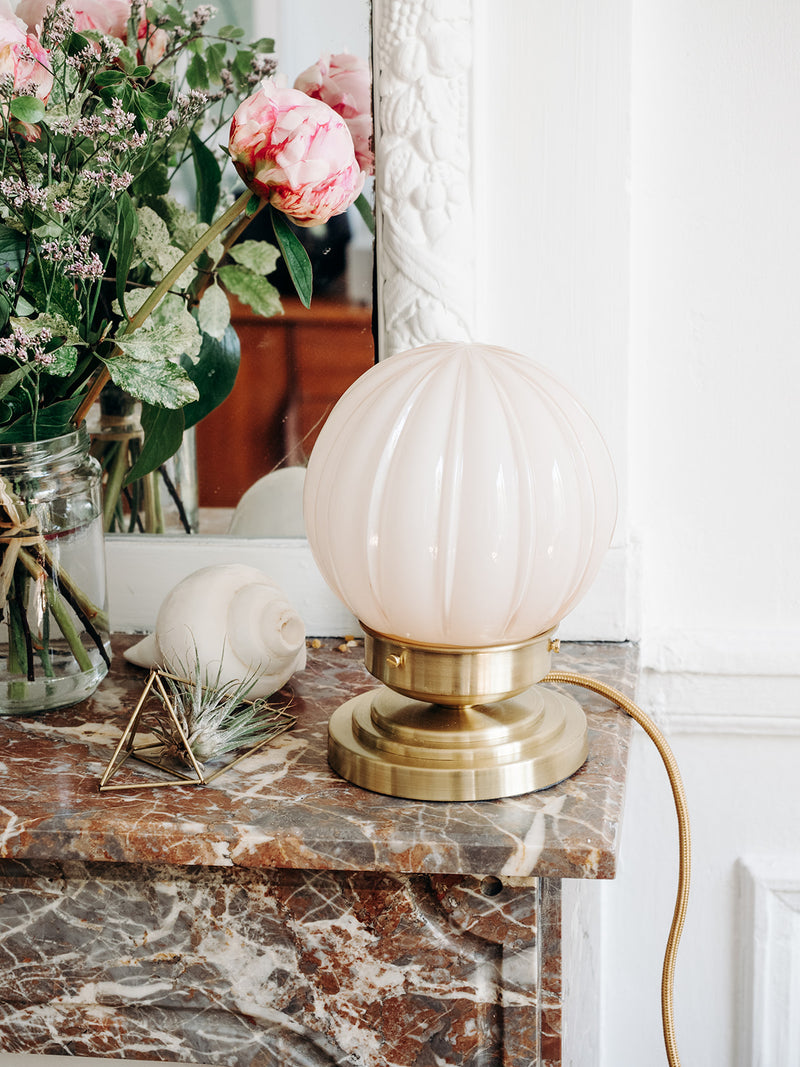 lampe globe art deco tabur rose pied laiton vintage ancien